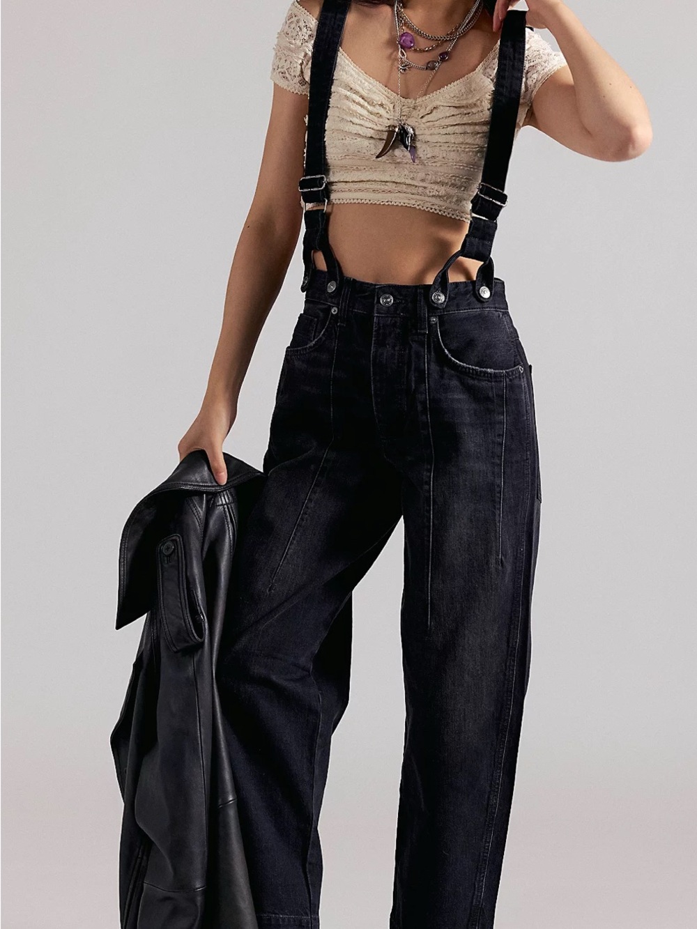 NWOT Free People Berkley Wide-Leg Denim Overalls with Detachable Suspenders